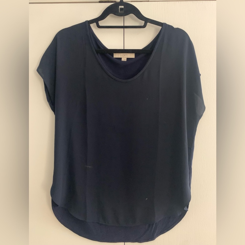 LOFT Navy Short Sleeve Blouse
